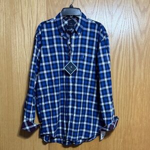 Tailorbyrd Blue and White Plaid Button-Down Shirt